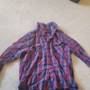 Red and Blue Plaid Button-Up Shirt